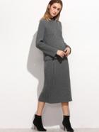Romwe Dark Grey Raglan Sleeve Ribbed Sweater With Skirt