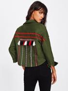 Romwe Embroidery Tape And Tassel Detail Military Jacket