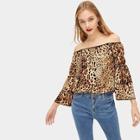 Romwe Leopard Print Off The Shoulder Blouse