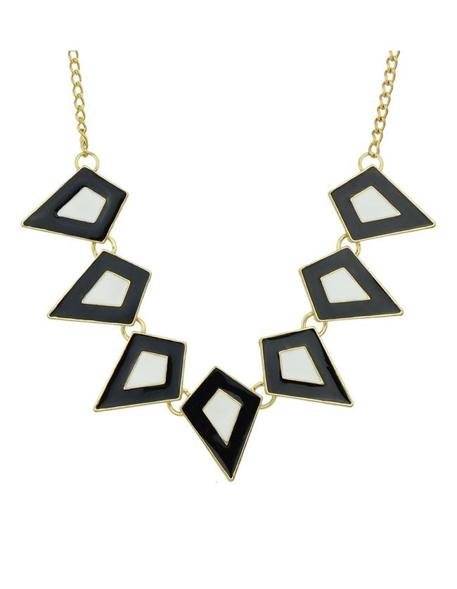 Romwe Black Enamel Geometric Statement Necklace