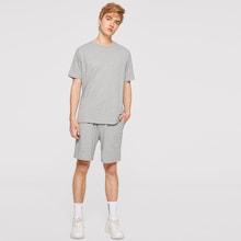Romwe Guys Heather Knit T-shirt & Shorts Set