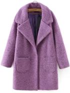 Romwe Women Lapel Covered Button Pockets Long Purple Coat