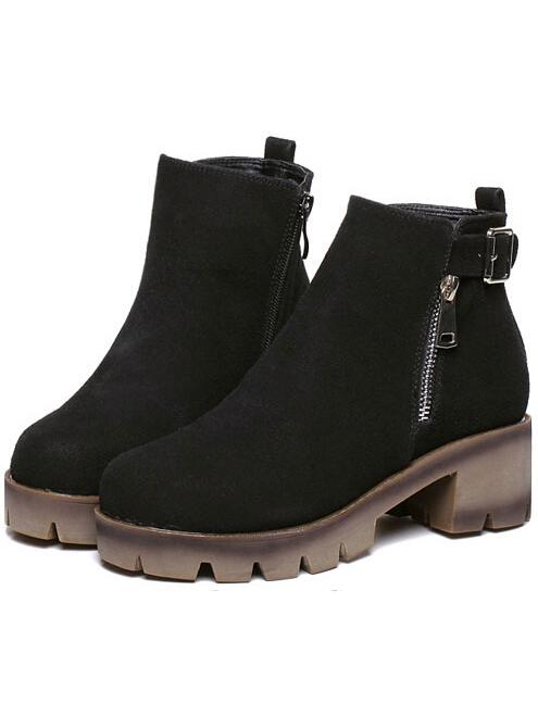 Romwe Black Buckle Strap Zipper Pu Boots