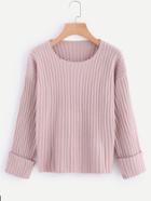 Romwe Rolled Cuff Ribbed Sweater