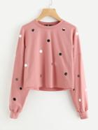 Romwe Drop Shoulder Raw Edge Metal Disc Detail Sweatshirt