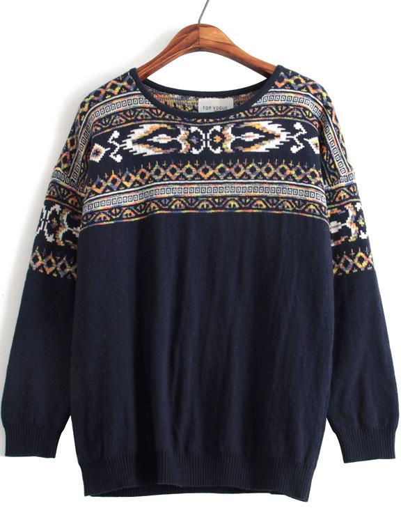Romwe Tribal Print Knit Sweater