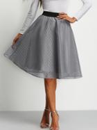Romwe Grey High Waist Grid Flare Skirt