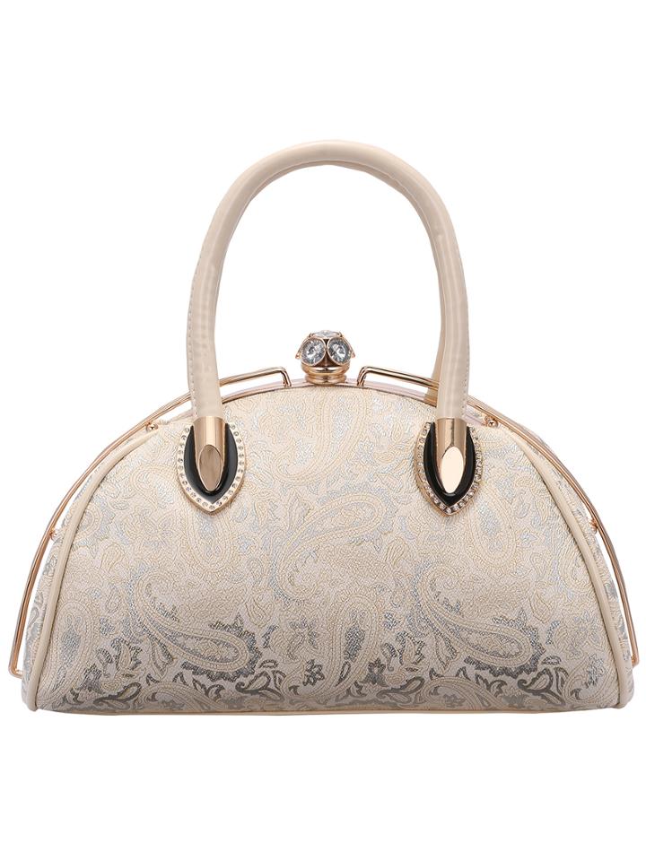 Romwe Beige Push Lock Printing Diamond Tote Bag