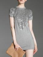 Romwe Grey Sequined Knit High Low Dress