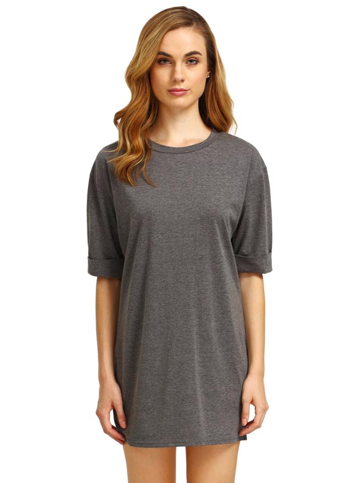 Romwe Grey Round Neck Inch Half Sleeve Loose Dress