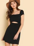 Romwe Cut Out Front Ribbed Dress