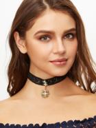 Romwe Black Lace Sun Rhinestone Pendant Choker Necklace