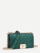 Romwe Metal Lock Quilted Crossbody Chain  Bag