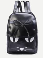 Romwe Black Cat Print Bow Flap Backpack