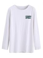 Romwe White Letter Embroidered Distressed T-shirt