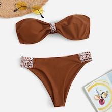 Romwe Bandeau With Low Rise Bikini Set