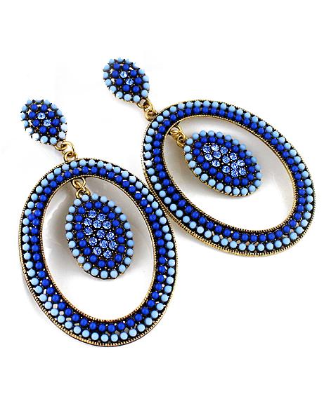 Romwe Blue Bead Circle Earrings