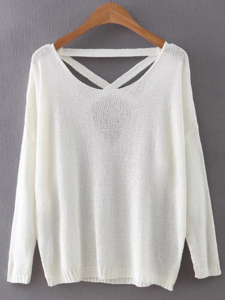 Romwe White Criss Cross Back Knitwear