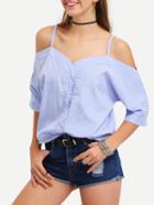 Romwe Vertical Striped Off-the-shoulder Cami Blouse
