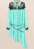 Romwe Blue Long Sleeve Lace Asymmetrical Chiffon Dress