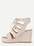 Romwe Apricot Open Toe Strappy Wedge Sandals