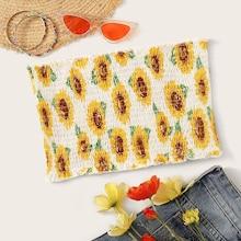 Romwe Sunflower Print Shirred Tube Top