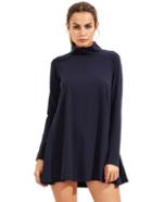 Romwe Navy Pullover Long Sleeve Casual Dress