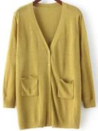 Romwe With Pockets Hollow Side Slit Yellow Cardigan