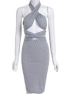 Romwe Halter Backless Knotted Bodycon Dress