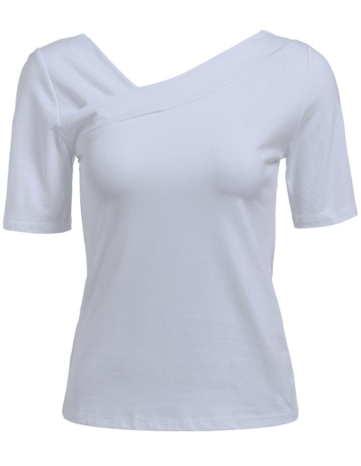 Romwe V Neck Slim White T-shirt