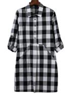 Romwe Black And White Plaid Button Up Shirt Dress With Pocket