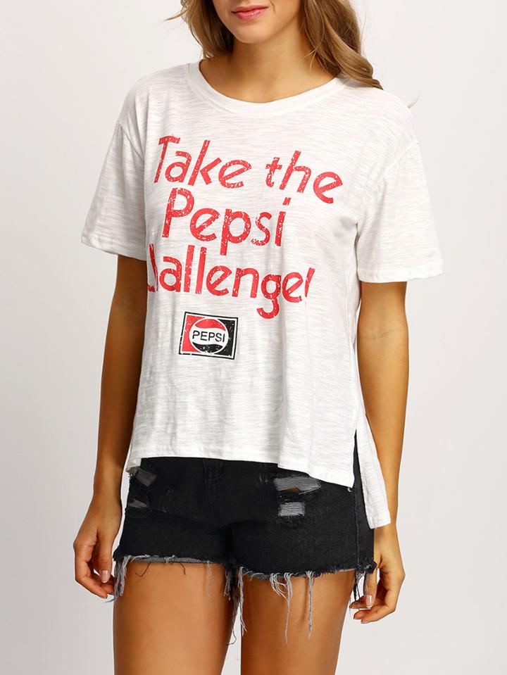 Romwe Slogan Print Dip Hem T-shirt