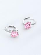 Romwe Pink Rhinestone Heart Shape Hoop Earrings