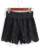 Romwe Elastic Waist Lace Crochet Black Short