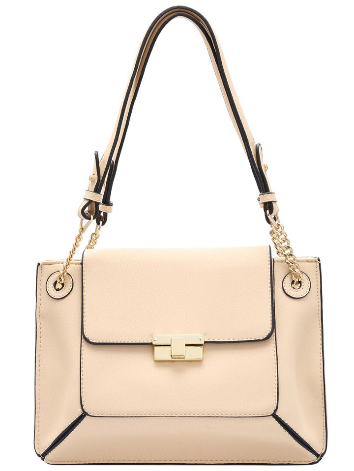 Romwe Beige Push Lock Chain Pu Bag