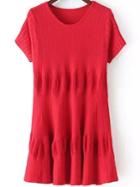 Romwe Short Sleeve Jacquard Red Dress
