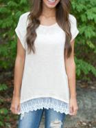 Romwe Round Neck Short Sleeve Lace T-shirt