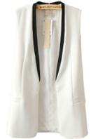 Romwe Sleeveless Contrast Collar White Vest