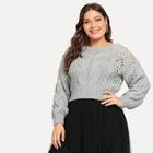 Romwe Plus Eyelet Detail Textured Crop Sweater