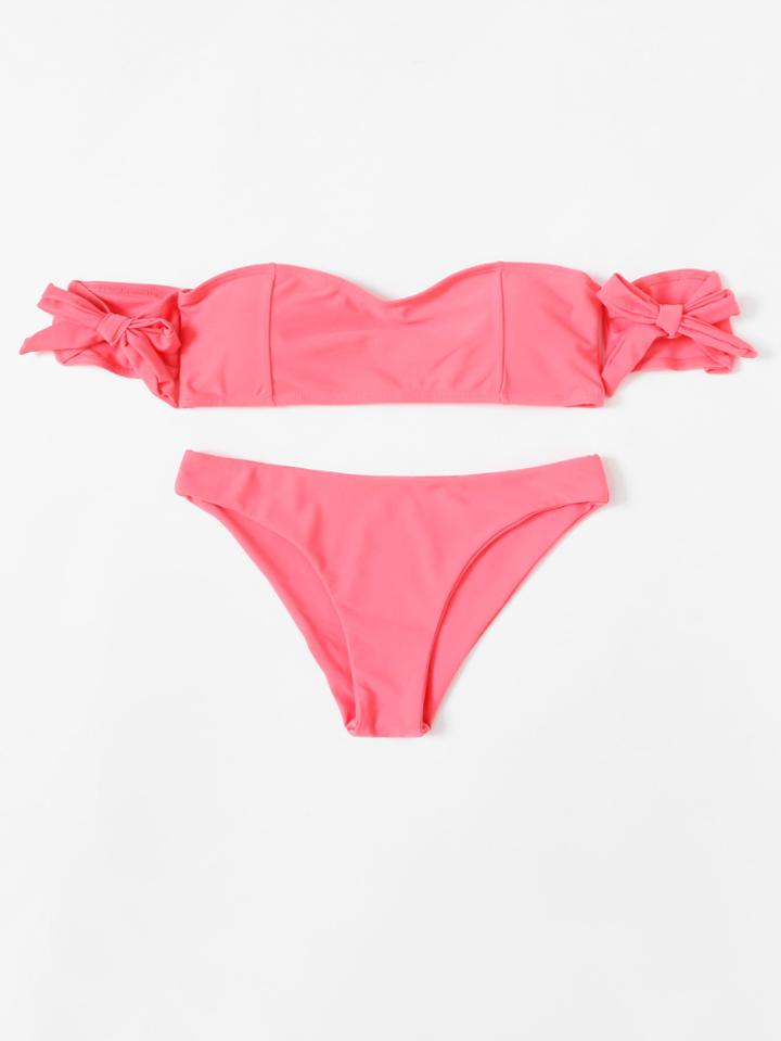 Romwe Knot Off The Shoulder Bikini Set