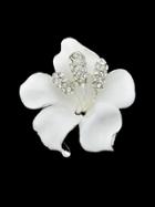 Romwe White Enamel Flower Brooch