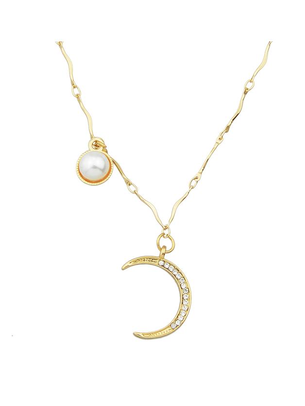 Romwe Gold Design Rhinestone Moon Shape Necklaces