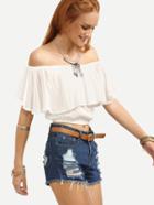 Romwe White Off The Shoulder Ruffle Crop Top