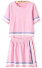 Romwe Striped Top With Split Pink Skirt