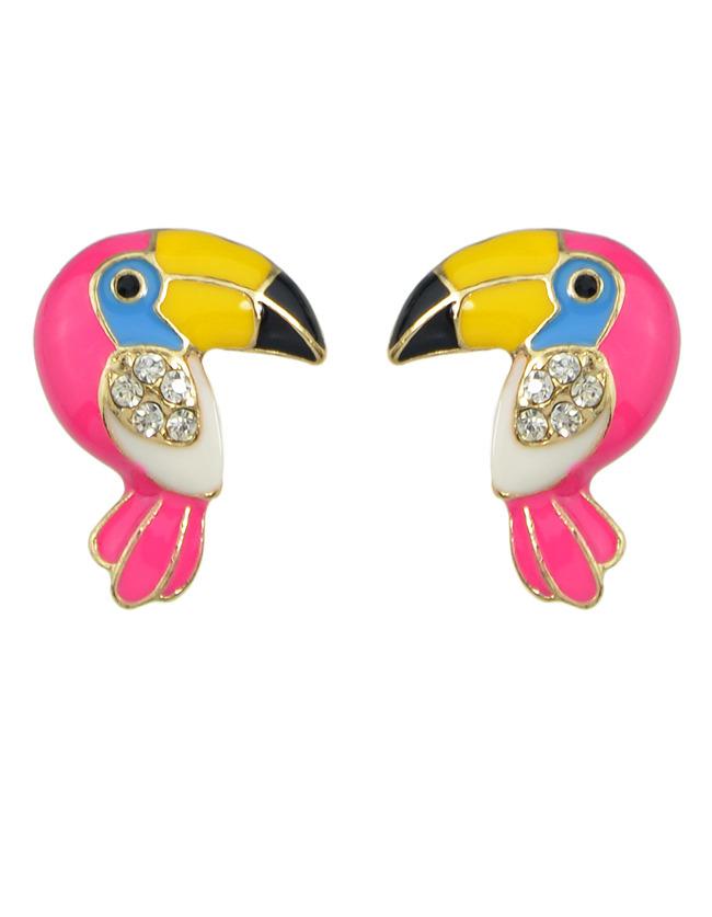 Romwe New Fashion Colorful Enamel Cute Parrot Shape Fancy Stud Earrings