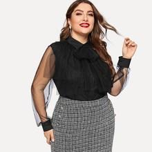 Romwe Plus Contrast Mesh Sheer Blouse