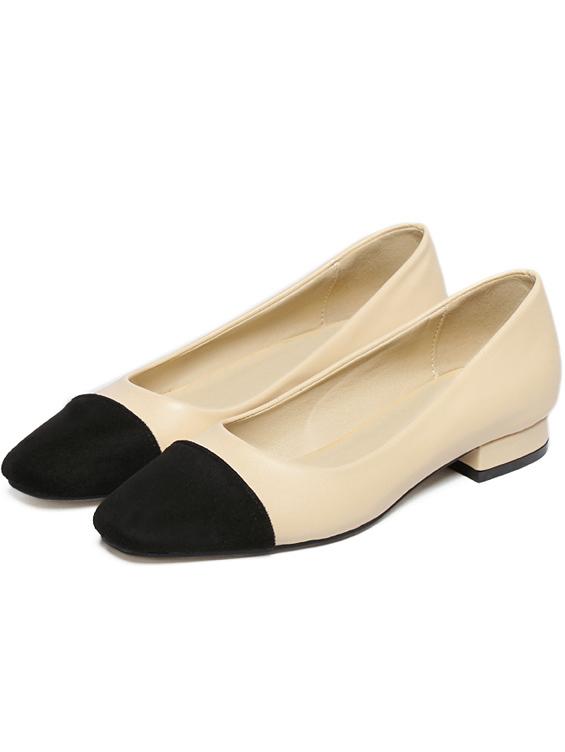 Romwe Beige Square Toe Color Block Flats