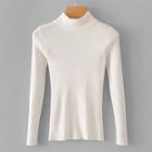 Romwe Solid Mock Neck Ribbed Sweater