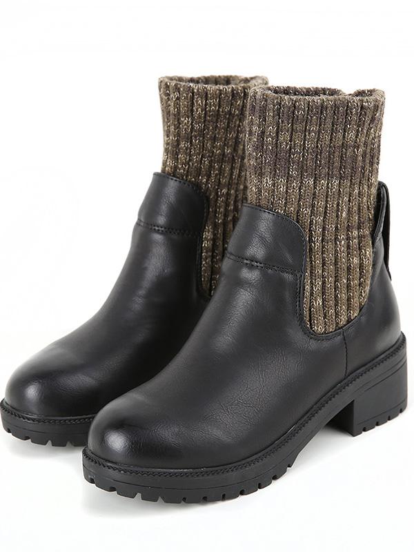 Romwe Black Round Toe Contrast Sweater Boots