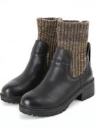 Romwe Black Round Toe Contrast Sweater Boots